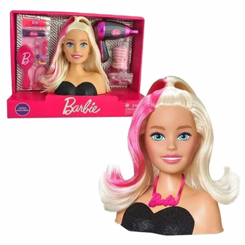 Cabeça de boneca para pentear e maquiagem para meninas, boneca pequena  cabeça de estilo com acessórios de cabelo com brinquedos de secador de  cabelo