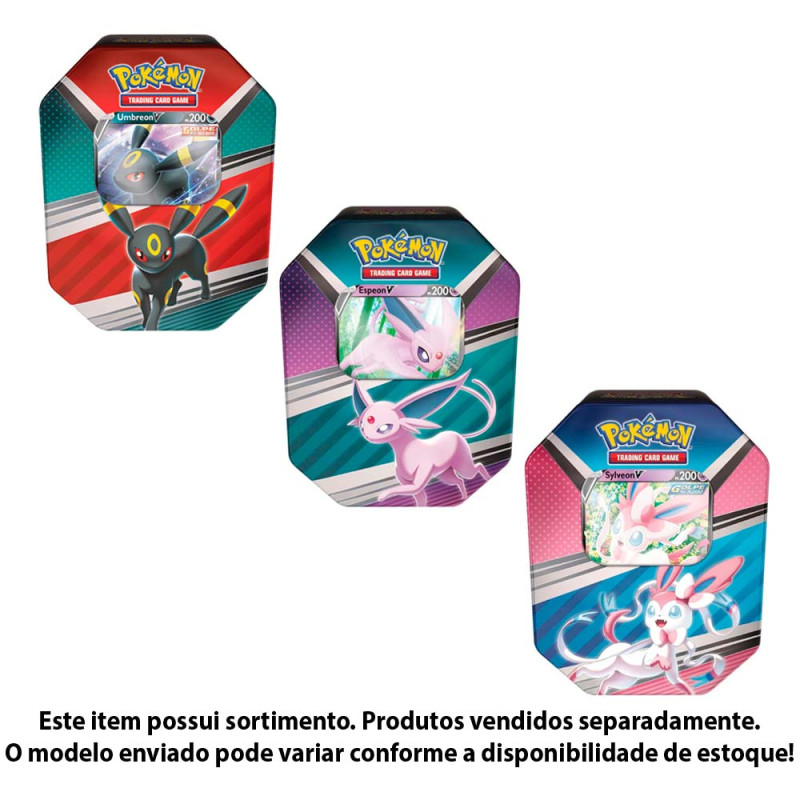 Coleção Cartas Pokemon Evoluções de Eevee Herois V Lata 25 Cartas - Rosa