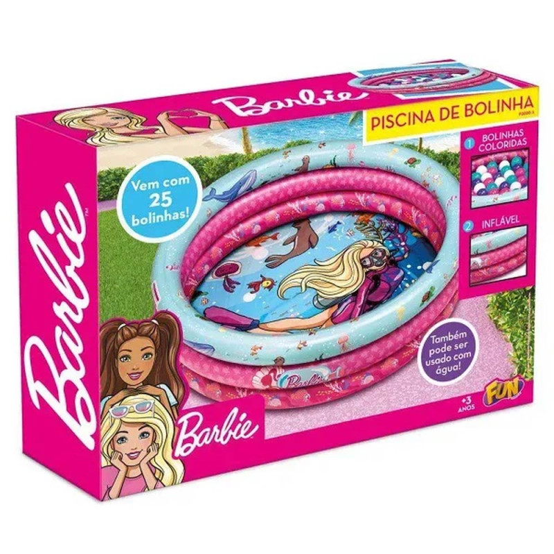 Piscina Infantil Inflavel 2 Em 1 Com Bolinhas 180l Barbie Fun Divirta Se