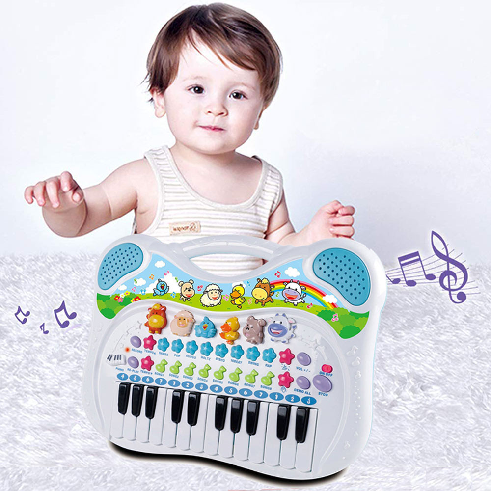 Teclado Infantil - Piano Musical Animal - Azul - Braskit