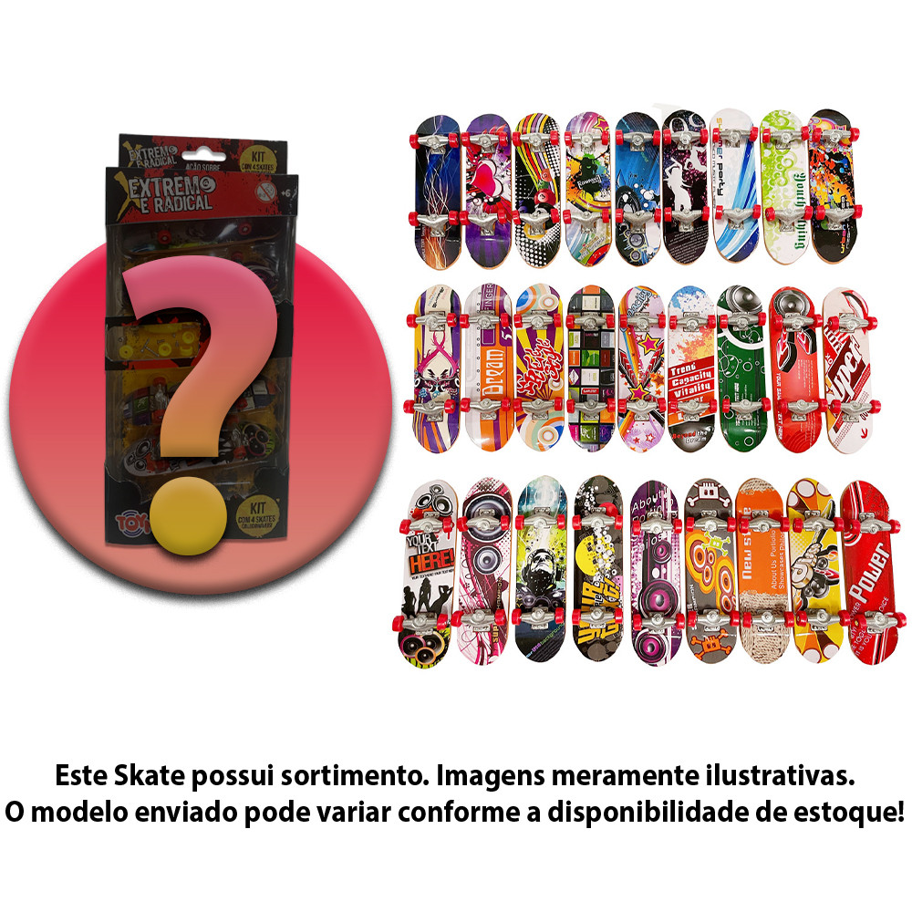 Kit Skate de Dedo - 9 cm - Extremo e Radical - 4 Skates - Sortido