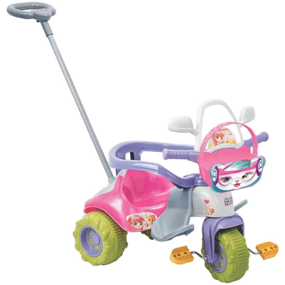 Triciclo Infantil Com Haste de Empurrar Motoca Bebe Tico Tico Menino Magic  Toys Suporta até 24kg