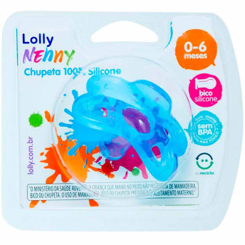 Chupeta - 100% Silicone - Lolly Nenny - 0-6m - Azul - Lolly