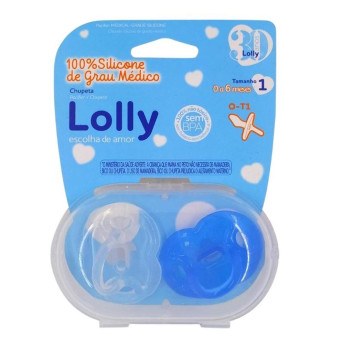 Kit 2 Chupeta - 100% Silicone - Lolly Kinddy - 0-6m - Azul - Lolly