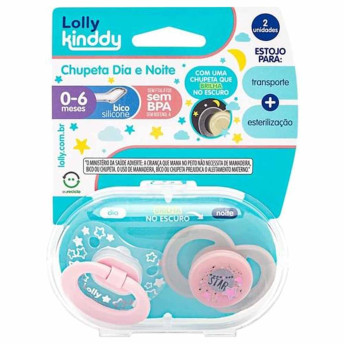 Kit 2 Chupetas - Silicone - Dia e Noite - 0-6m - Rosa - Lolly Kinddy