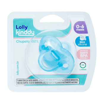Chupeta - 100% Silicone - Lolly Kinddy - 0-6m - Azul - Lolly