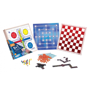 Kit Jogos Clássicos - 5 em 1 - Dama - Ludo - Trilha - Dominó - Loto - Xalingo