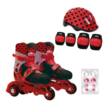 Patins Ajustáveis com Kit de Segurança - 29 ao 32 - Miraculous - Ladybug - Barão Toys