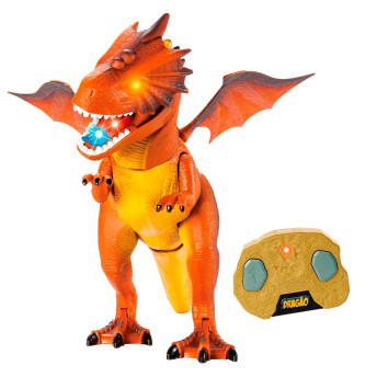 Figura Eletrônica com Controle - Dragão - Luz e Som - Laranja - DM Toys