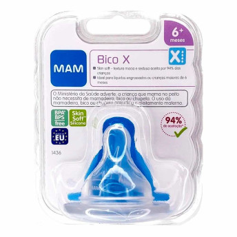 Bico de Mamadeira - SkinSoft - Bico X - 6m - Fluxo Super Rápido - MAM