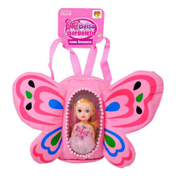 Bolsa com Boneca - Borboleta com Boneca - Rosa - DM Toys