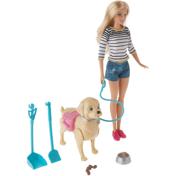 Conjunto e Boneca - Barbie Sisters e Pets - Passeio com Cachorrinho - Loira - Mattel