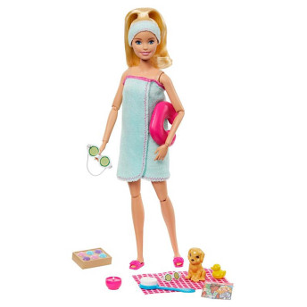 Boneca Barbie Loira com Filhotinho - Barbie Dia de Spa - Mattel