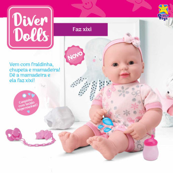 Boneca de Vinil - Diver Dolls - Bebê Faz Xixi - Divertoys