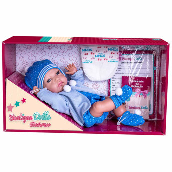 Boneco Bebê - Boutique Dolls Reborn - Menino - Casaco Azul - Super Toys