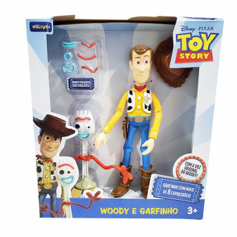 Bonecos Articulados - Toy Story - Disney - Woody com Falas e Garfinho Customizável - Etitoys 