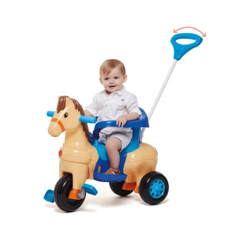 Triciclo Infantil Passeio e Pedal Cavalinho Potó - Calesita com Haste Direcionável
