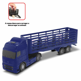 Caminhão Boiadeiro - Transporte de Animais - Voyager - 40 cm - Azul - Roma