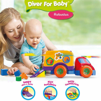 Caminhão com Atividades - Diver For Baby - Robustus - Baú com Encaixes - Divertoys