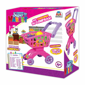 Carrinho de Compras Infantil - Carrinho Super Market - Rosa - Braskit