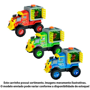 Carrinho de Fricção - Dino Transporte - Luz e Som - Sortido - DM Toys