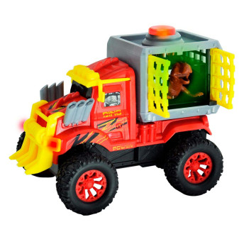 Carrinho de Fricção - Dino Transporte - Luz e Som - Vermelho - DM Toys