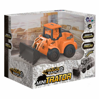Carrinho de Fricção - Mini Trator - Pá Articulada - Laranja - Unik Toys
