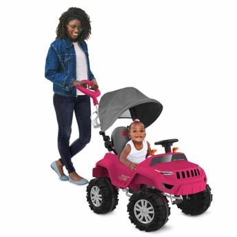 Carrinho de Passeio e Pedal - SuperJipe Reclinável Capota - Rosa - Bandeirante