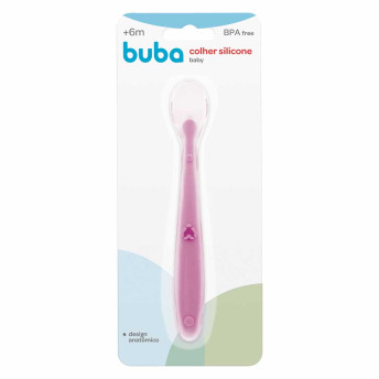 Colher Anatômica em Silicone para Bebê - Rosa - Buba