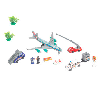 Conjunto de Veículos - Avião - Aeroporto - 12 Peças - Fenix Brinquedos