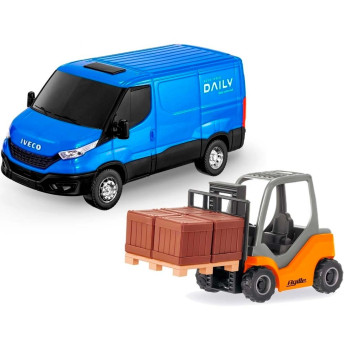 Conjunto de Veículos - Iveco Daily - Furgão e Empilhadeira Agille - Azul - Usual Brinquedos