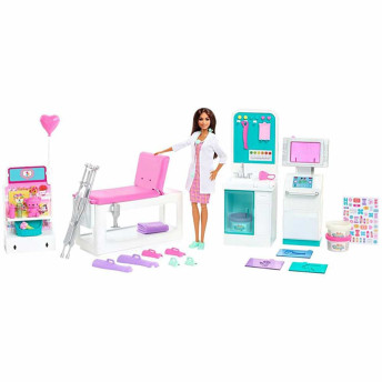 Conjunto e Boneca - Barbie Profissões - Clínica Médica - Doutora - Morena - Mattel