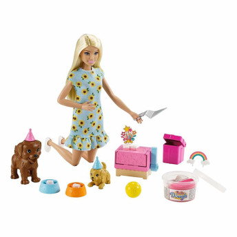 Conjunto e Boneca - Barbie Sisters e Pets - Aniversário de Cachorrinhos - Mattel