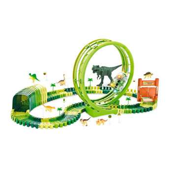 Conjunto e Pista de Percurso - Dinossauro Track - Loop 360 - 119 Peças - DM Toys