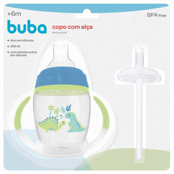 Copo com Bico e Alça Removível - Canudo Extra - 250ml - Dino - Buba