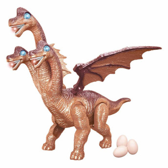 Figura Eletrônica - Dinossauro - 3 Cabeças - Marrom - DM Toys