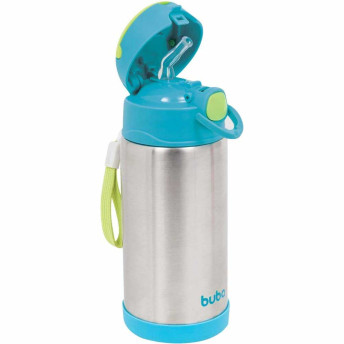 Garrafa com Canudo - Aço Inox - Térmica - 400ml - Azul - Buba