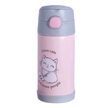 Garrafa com Canudo - Térmica - 400ml - I Love Cats - Zonacriativa