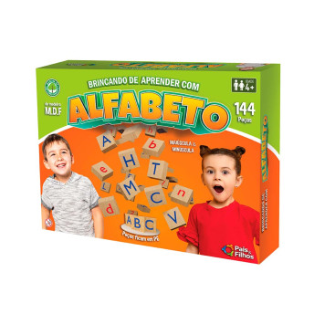 Jogo Educativo - Madeira -  Brincando com Alfabeto - 144 Peças - Pais e Filhos