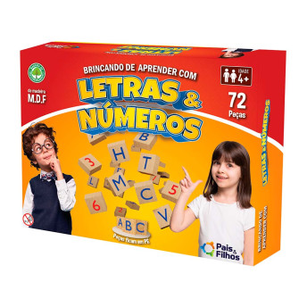 Jogo Educativo - Madeira -  Letras e Números - 72 Peças - Pais e Filhos