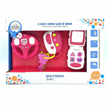 Kit Brinquedos Eletrônicos - 3 em 1 com Luz e Som - Rosa - Multikids Baby