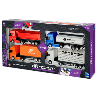 Kit Caminhões Roda Livre - Petroleum Series - 4 em 1 - Roma Brinquedos