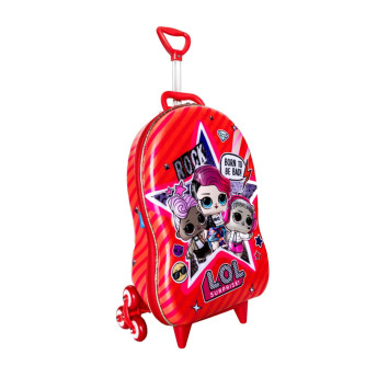Mochila 3D de Rodinhas Infantil - LOL Surprise - Rock Born to be Bad - Maxtoy