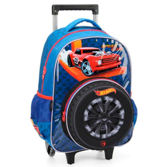 Mochila 3D de Rodinhas Infantil - Hot Wheels - Pneu - Azul - Luxcel
