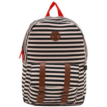 Mochila de Costas Juvenil - Clio Girls - Listrada - Bege e Preto - Clio Style