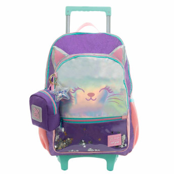 Mochila de Rodinhas Juvenil - Tween Gatinho Holográfica - Xeryus