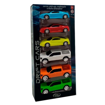 Pacote 6 Carrinhos - Drift Cars - Coloridos - OMG Kids