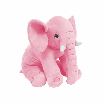Pelúcia Infantil Almofada - 50 cm - Elefante Baby - M - Rosa - W.U. Bichos de Pelúcia
