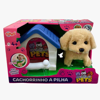 Pelúcia Interativa - PlayFull Pets - Cachorrinho e Casinha - Caramelo - Toyng