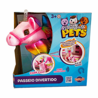 Pelúcia Interativa - PlayFull Pets -  Passeio Divertido - Unicórnio Rosa - Toyng